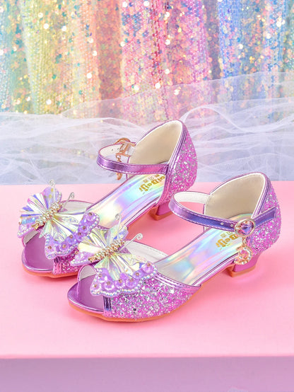 Women's girls' fashionable crystal bow high heels, student princess shoes