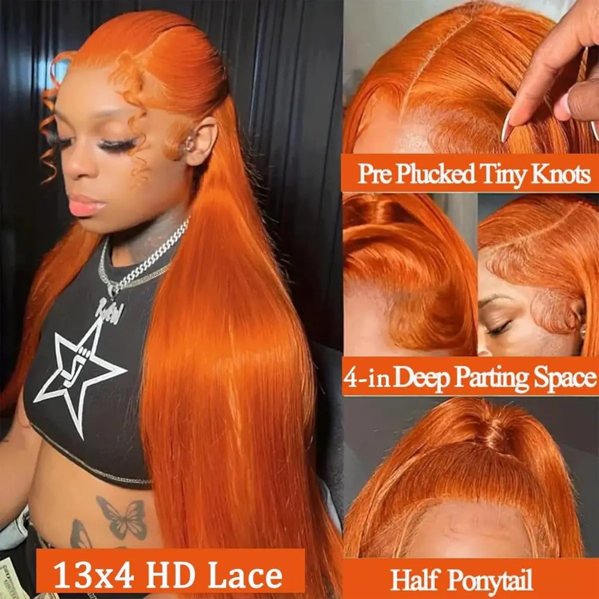 Ginger Wig Human Hair 30 Inch 200 Density 13x6 HD Transparent Lace Front Wigs Human Hair Pre Plucked Straight Wig Human Hair