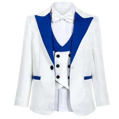 Royal Blue Paisley Suit Set or Children 3-14 Years Communion Suit Boys Wedding Suits 4-Piece Jacket Vest Pants Bowtie