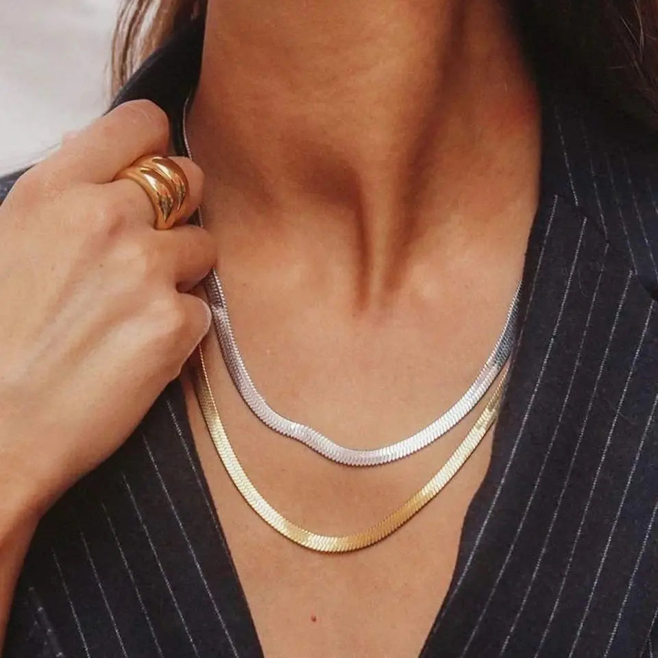 Fashion Unisex Snake Chain Women Necklace Choker Stainless Steel Herringbone Gold Color Chain Necklace For Women Jewelry