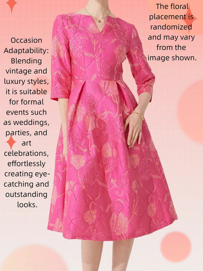 Luxury Dress Women Fashion Elegant Jacquard Dress Party Floral Women Clothing Evening Vintage Dress Formal Vestidos