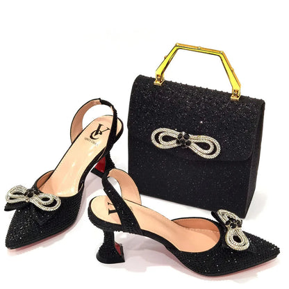 Rhinestone Bow Side Empty Party High Heels Pointed Toe Stiletto Heels Silver Women's Shoes And Bags