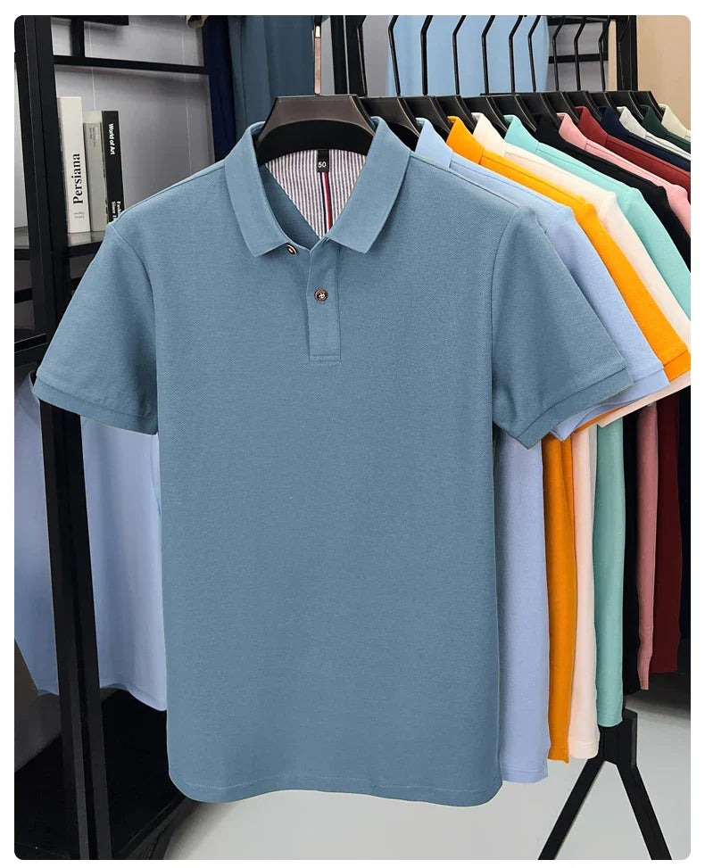 100% cotton short sleeve polo shirt comfortable lightweight high-end brand fashionable simple summer men's casual lapel T-shirt