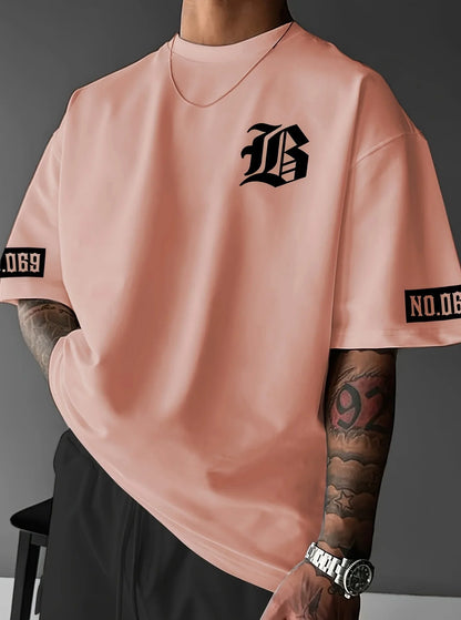 LB Letter Print Casual Graphic T-Shirt Short Sleeve Sports men's T-shirt Unisex Casual Daily Wear Summer Men's Racing T-shirt