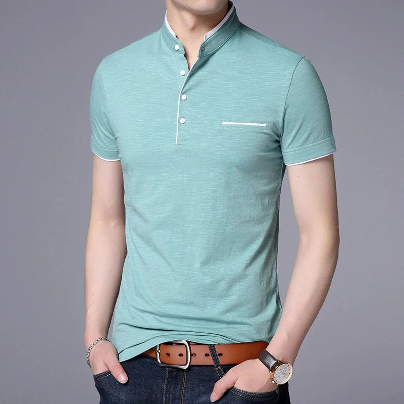 2025 New Fashion Brand Polo Shirt Men's Summer Mandarin Collar Slim Fit Solid Color Button Breathable Polos Casual Men Clothing