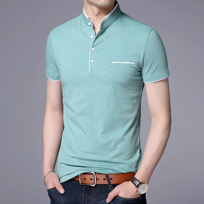 2025 New Fashion Brand Polo Shirt Men's Summer Mandarin Collar Slim Fit Solid Color Button Breathable Polos Casual Men Clothing