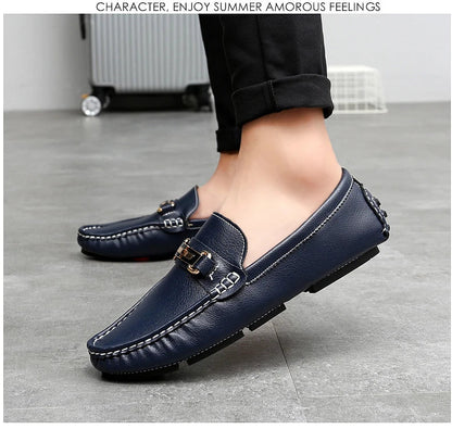 2025 New Handmade Soft Soled Beanie Shoes Men's Korean Style Casual Leather Shoes Social Spirit Boy Brand Lazy Shoes Loafers