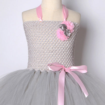 Pink Gray Mouse Tutu Dress for Baby Girls Grey Rat Costumes with Ears Bow Tie Tail Kids Animal Carnival Outfit Birthday Clothes