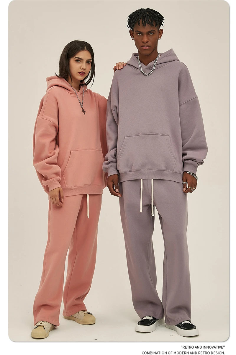 Thick 350gsm Fleece Hooded Hoodies For Men Unisex Winter Oversized Loose Basic Solid Sweatshirts Pullovers Coats HY0631