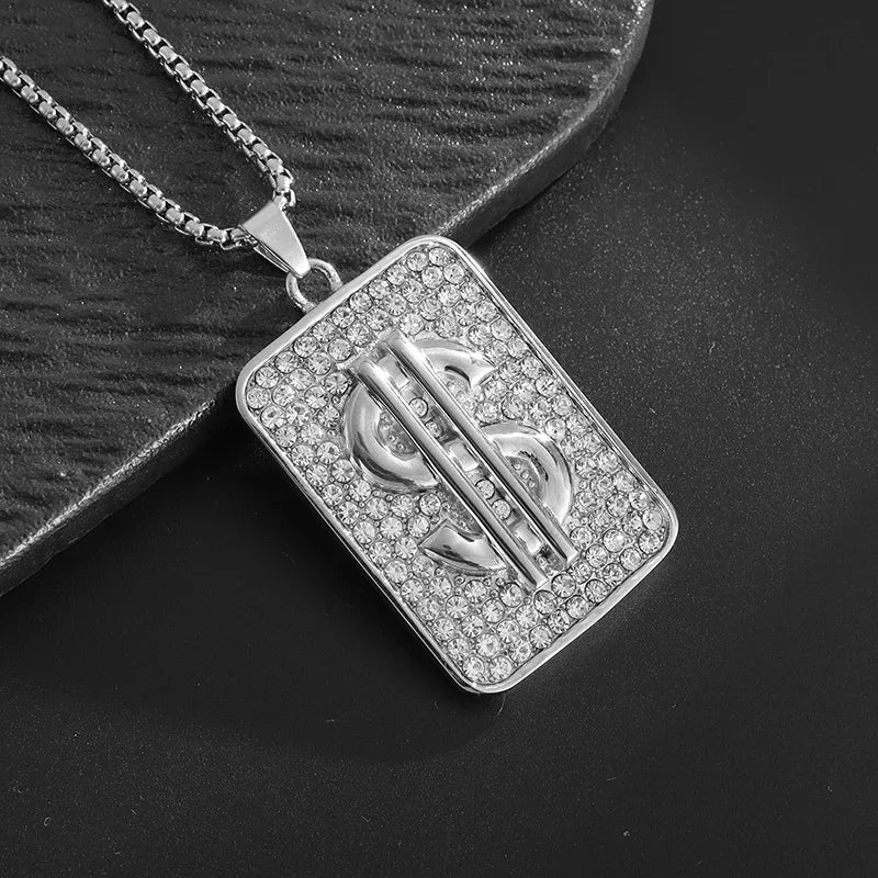 Stainless Steel 100 Dollar Bill Pendant Necklace for Men Women Fashion Lucky Wealth Jewelry Exquisite Gift