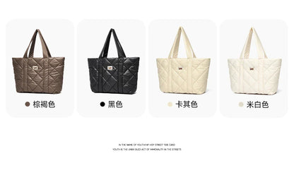 Large Soft Puffer Bag Women Big Size College Students Laptop Book Quilted Tote Bag Lady Down-filled Shopping School Bags