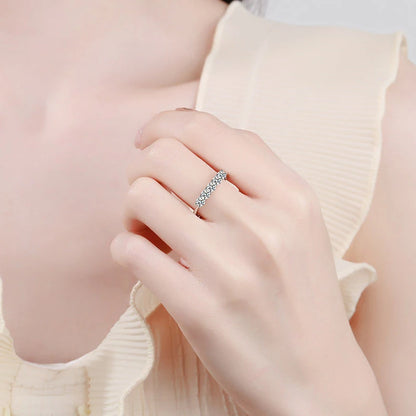 Full 3mm Moissanite Ring for Women S925 Sterling Silver Rings with White Gold Plated 5 Stone Lab Diamond Wedding Band