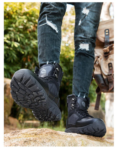 Brand High-Top Leather Men's Boots Breathable Desert Combat Men Work Ankle Outdoor Non-slip Hiking Boots Men's Motorcycle Boots