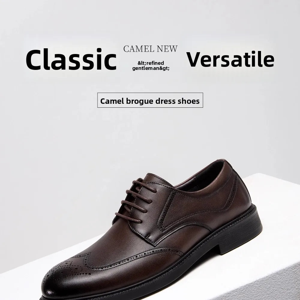 Golden Camel Men's Derby Shoes 2026 Business Casual Soft Sole Leather Shoes Brand Design Soft Soles Non-slip Velvet Warm Loafers