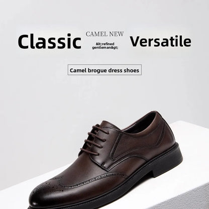 Golden Camel Men's Derby Shoes 2026 Business Casual Soft Sole Leather Shoes Brand Design Soft Soles Non-slip Velvet Warm Loafers