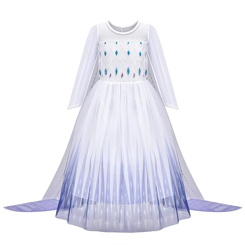 Holiday Party Birthday Gift Girls Cosplay Elsa White Snow Moana Princess Dress Summer Casual Dress + Accessories Set