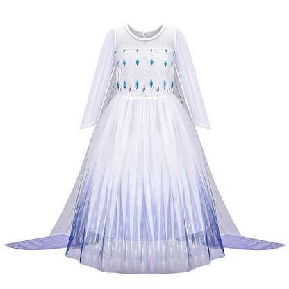 Holiday Party Birthday Gift Girls Cosplay Elsa White Snow Moana Princess Dress Summer Casual Dress + Accessories Set