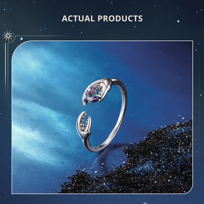 925 Sterling Silver Colorful 12 Zodiac Open Ring For Women , Rainbow Zircon Crystal Stackable Rings Girl Family Gift