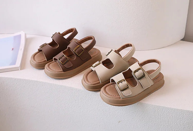 Classic Brown Boys Sandals Summer Sea Holiday Shoes Slides Slingback Soft Bottom Beige Girls Sandal Platform Sandals Kids H03243
