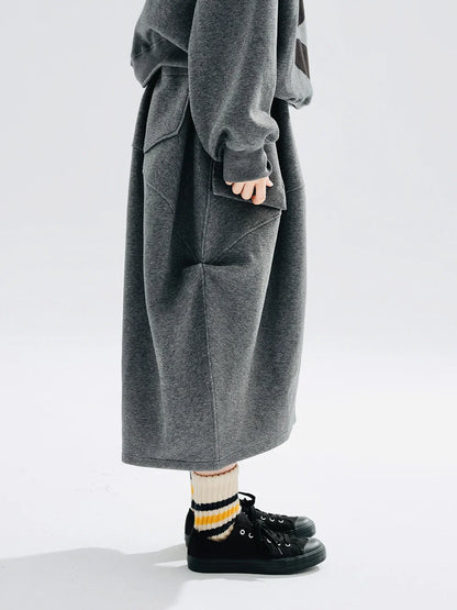 Autumn 2023 new original design Air layer pinched grey skirt loose 234284