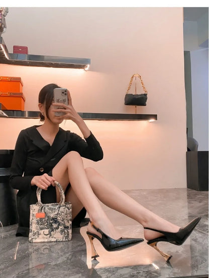 Women's Pumps Sexy Pointe High Heels Sandals Fashion Patent Leather High Heels Elegant Temperament High Heeled Sandals for Women