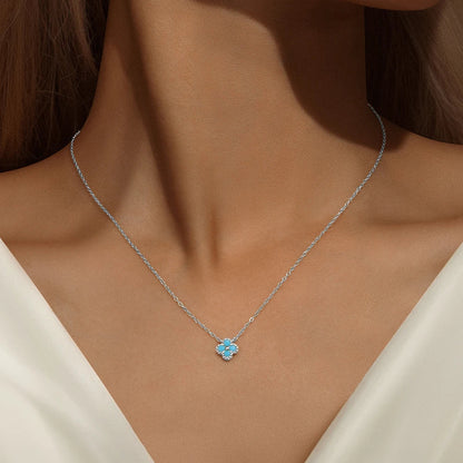 100% 925 Sterling Silver Turquoise Crystal Petal Patter Pendant Necklaces For Women Delicate Wedding Jewelry Collar Mujer