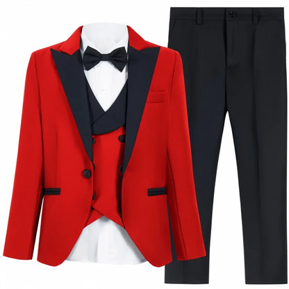 Brand Suit Set for Boys 3-14 Yrs, Classic Black Collar Suit Jacket Vest Pants Bowtie Set, Communion Party Suits Toddler