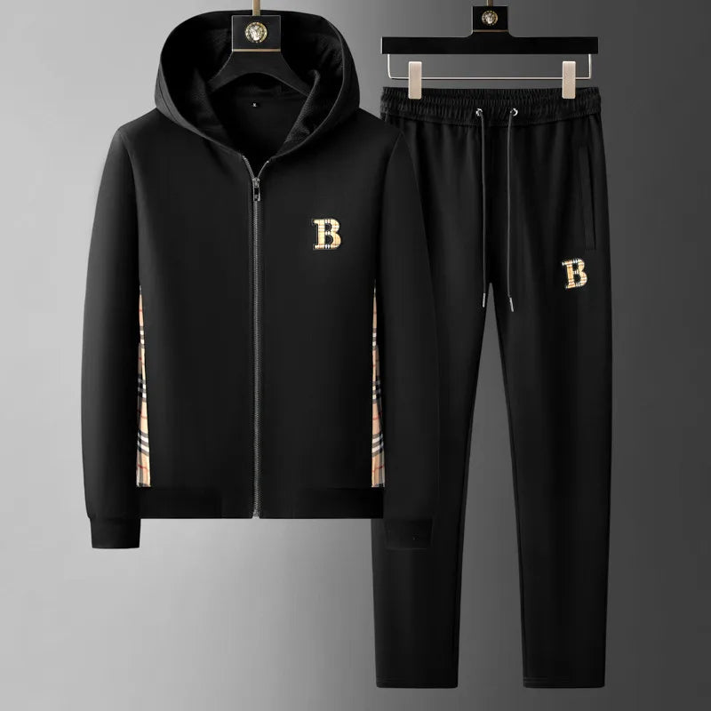 Spring Autumn Men's Sets Luxury Bee Printed Zipper Sweatshirt Solid Color Leisure Sports Elastic Wasit Pants Man Suits