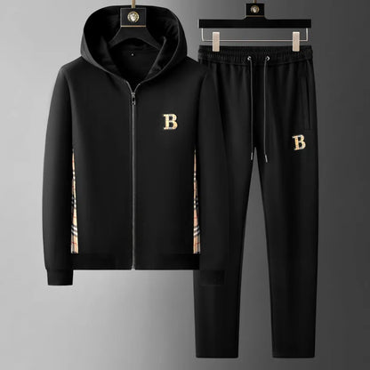 Spring Autumn Men's Sets Luxury Bee Printed Zipper Sweatshirt Solid Color Leisure Sports Elastic Wasit Pants Man Suits