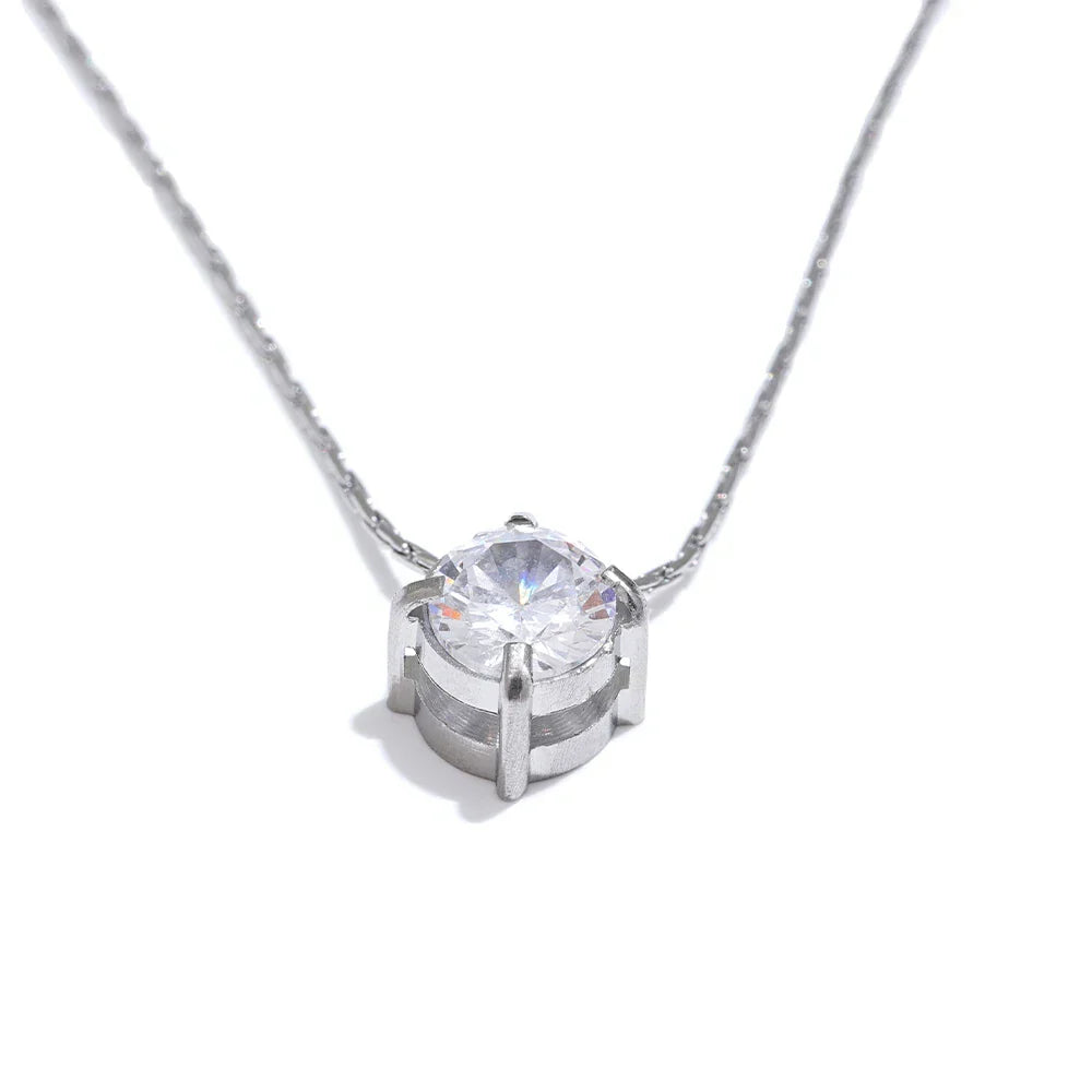 Korean Chic Stainless Steel Shiny Cubic Zirconia Cast Delicate Necklace Pendant for Women Daily Waterproof Basic Jewelry