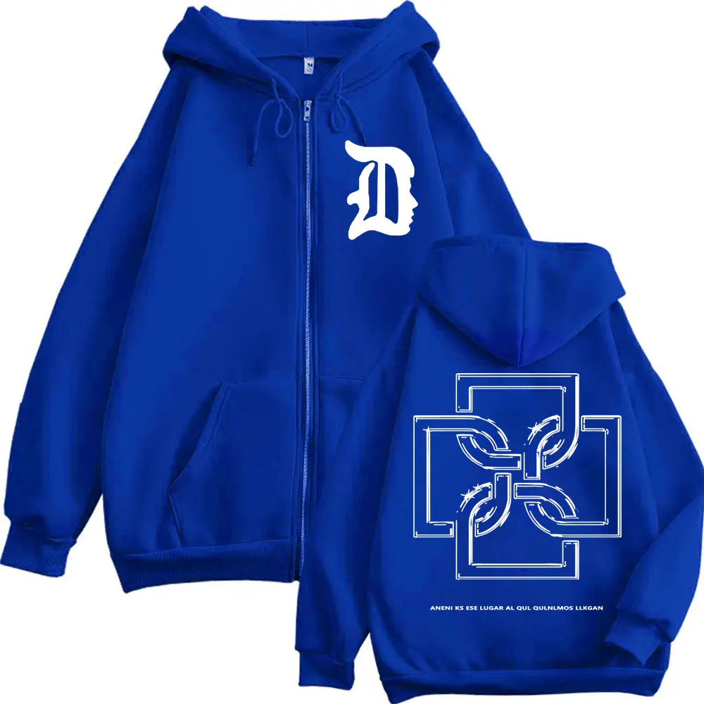 Rapper Duki Logo Graphic Zipper Hoodie Men's Women's Fashion Hip Hop Vintage Zip Up Sweatshirt Autumn Winter Oversized Pullovers