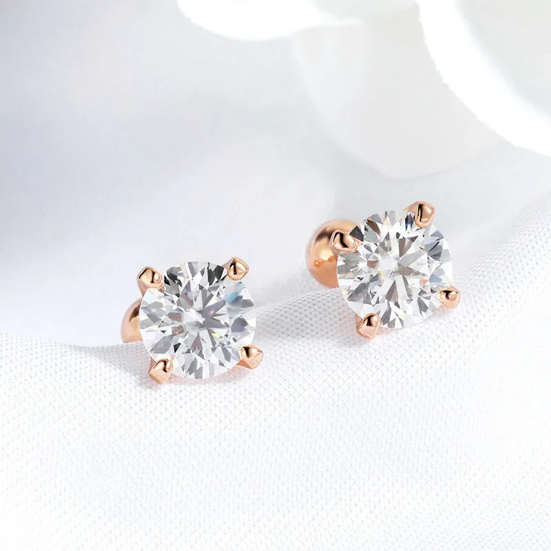 0.5CT 1CT 2CT Certified Moissanite Stud Earrings for Women Sparkling D Color Lab Diamond 100% 925 Sterling Silver Jewelry