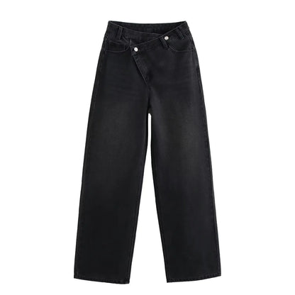 Women Spring Autumn Fashion High Waist Zipper Fly Denim Pants