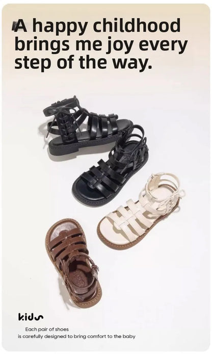 2026 Children Sandals High-top Kids Girls Sandals Baby Sandals High Quality Flat Cut-Outs Beach Sandals