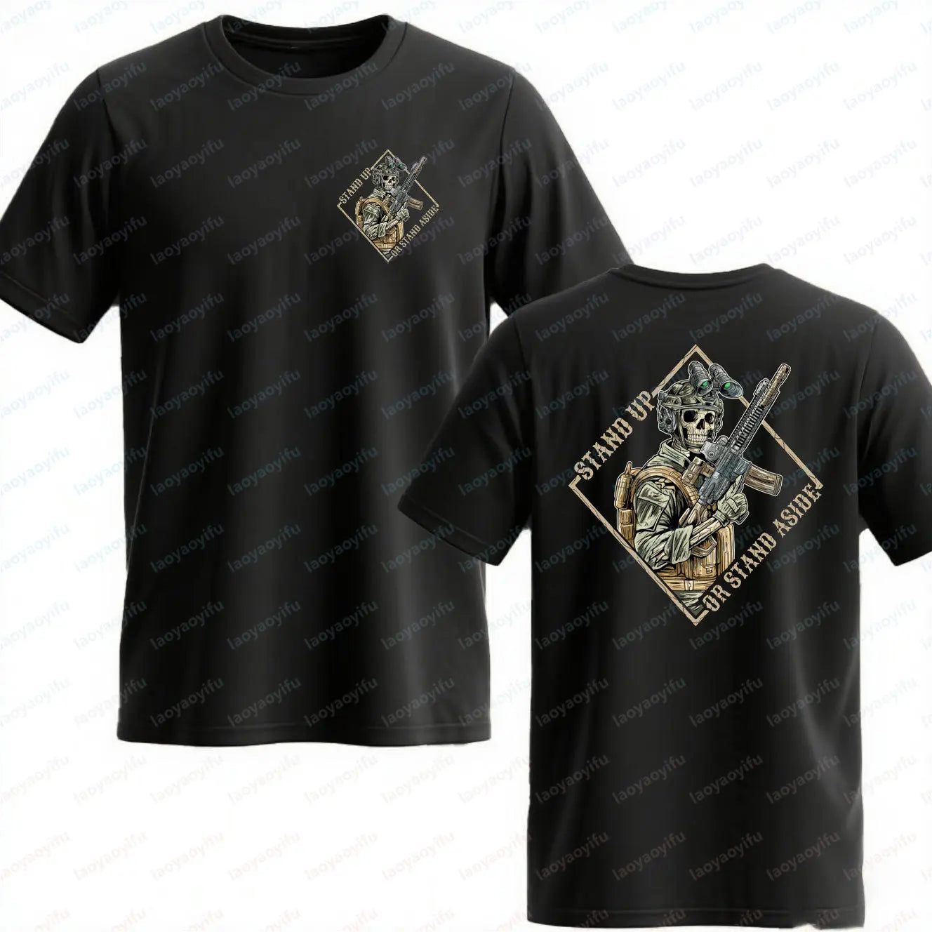 Stand Up or Stand Aside Military Tactical Warrior Skeleton Shirt T-Shirt Gym Military Shirt Graphic T Shirts Cotton Men Clothing