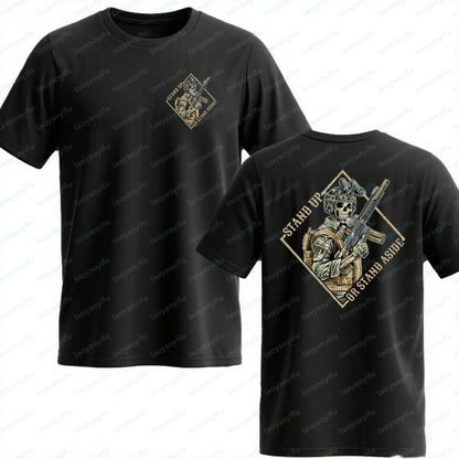 Stand Up or Stand Aside Military Tactical Warrior Skeleton Shirt T-Shirt Gym Military Shirt Graphic T Shirts Cotton Men Clothing