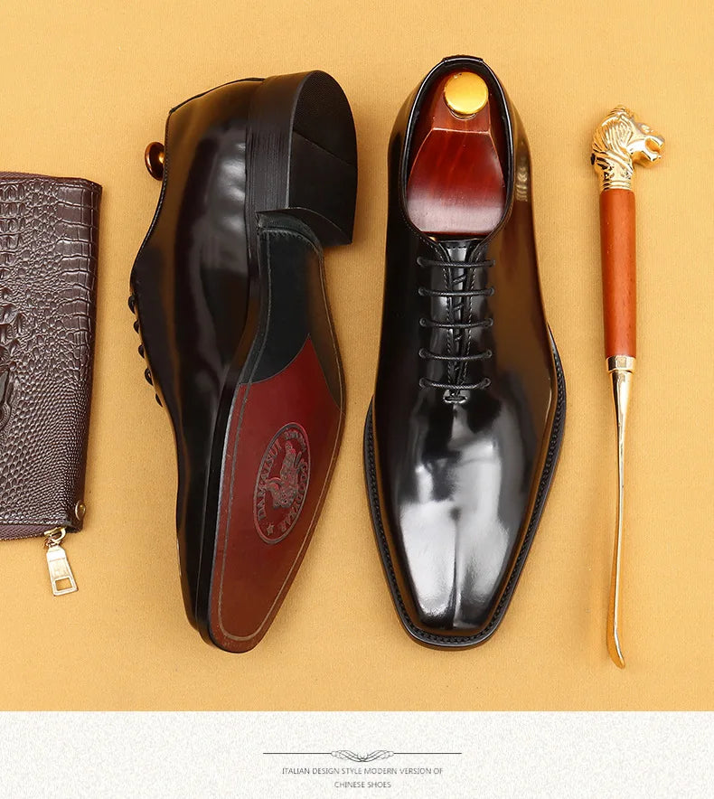 Genuine Leather Shoes for Men Dress British Business Party Lace Up Black Square Toe Fashion Casual Formal Suit Handmade Men Shoe