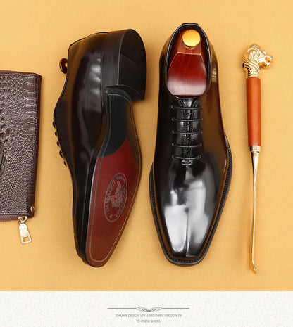 Genuine Leather Shoes for Men Dress British Business Party Lace Up Black Square Toe Fashion Casual Formal Suit Handmade Men Shoe