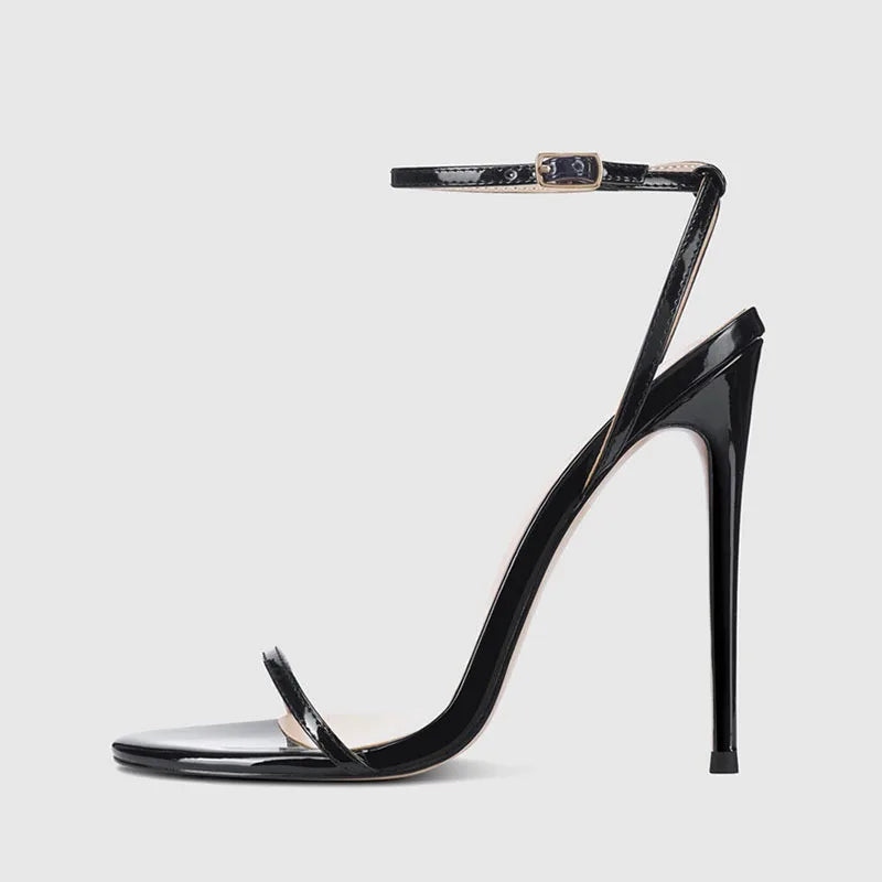 New Red High Heel Sandals with Women's Thin Heel, Metal Leather Strap, Black Sexy, Open toed Style, Foot Ring33-46