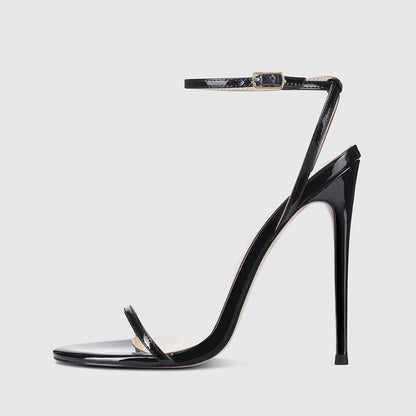 New Red High Heel Sandals with Women's Thin Heel, Metal Leather Strap, Black Sexy, Open toed Style, Foot Ring33-46