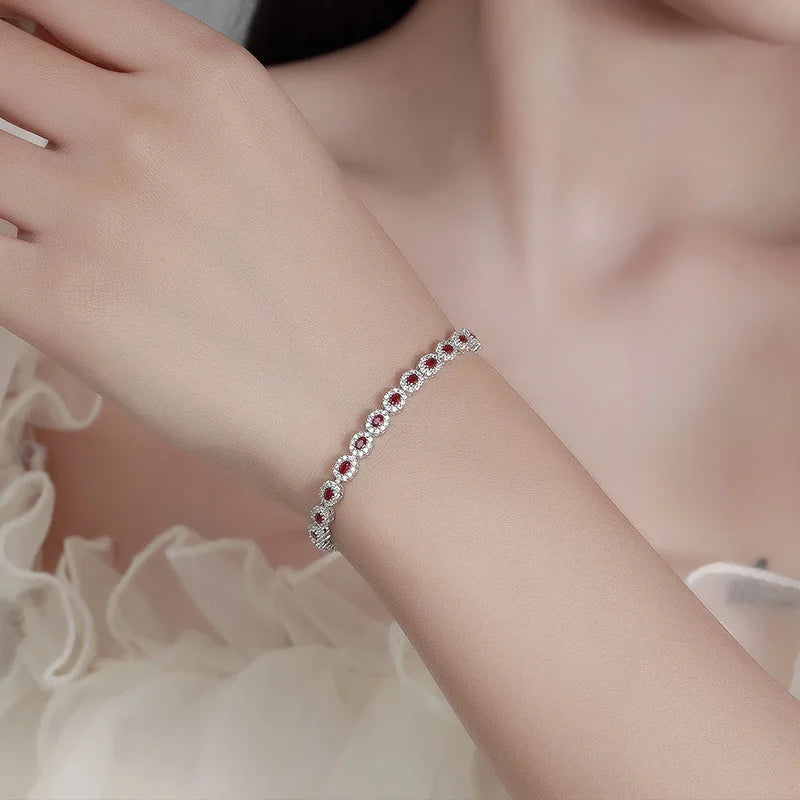 Real 18k White Gold Red Blue Green Moissanite Bracelet for Women Platinum Pt950 Single Row Diamond Simple and Versatile Gift