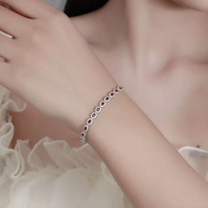 Real 18k White Gold Red Blue Green Moissanite Bracelet for Women Platinum Pt950 Single Row Diamond Simple and Versatile Gift