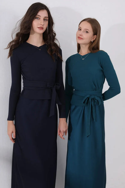 woman clothes thicken ribbing closed-fit wrap tops + Satin Adjustable straps dress (ship out in 1 day)