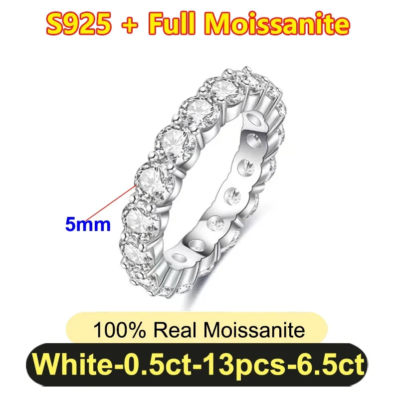 Pretty 1.5mm-5mm Full Moissanite Row Rings for Women S925 Silver Sparkling D color VVS1 Moissanite Diamond Women's Rings Gift