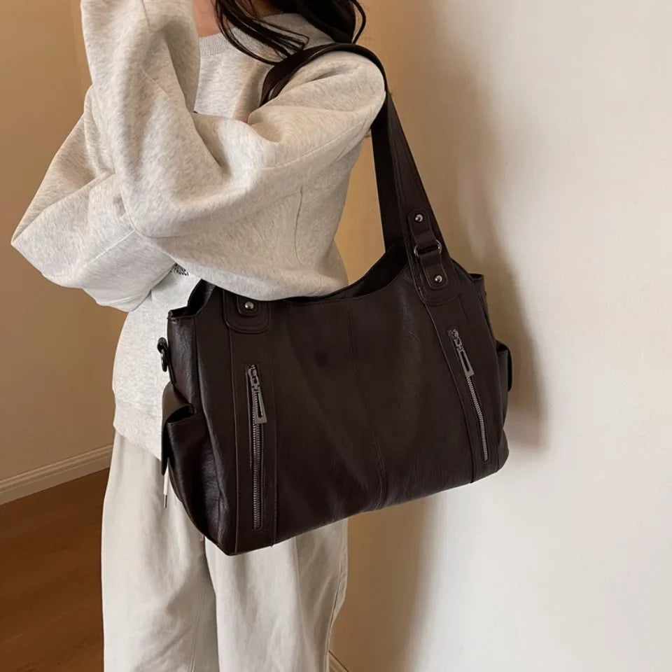 Daily Business Commuting Large Capacity Tote Hand Bags Soft Pu Leather Shoulder Bags for Women Zipper Women's Handbags Quality