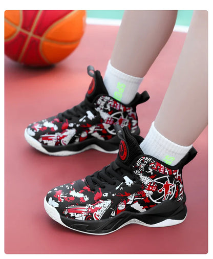 Kids Basketball Shoes Non-slip Breathable PU Leather Basketball Training Sneakers Boys Girls Sports Shoes Children Running Shoes