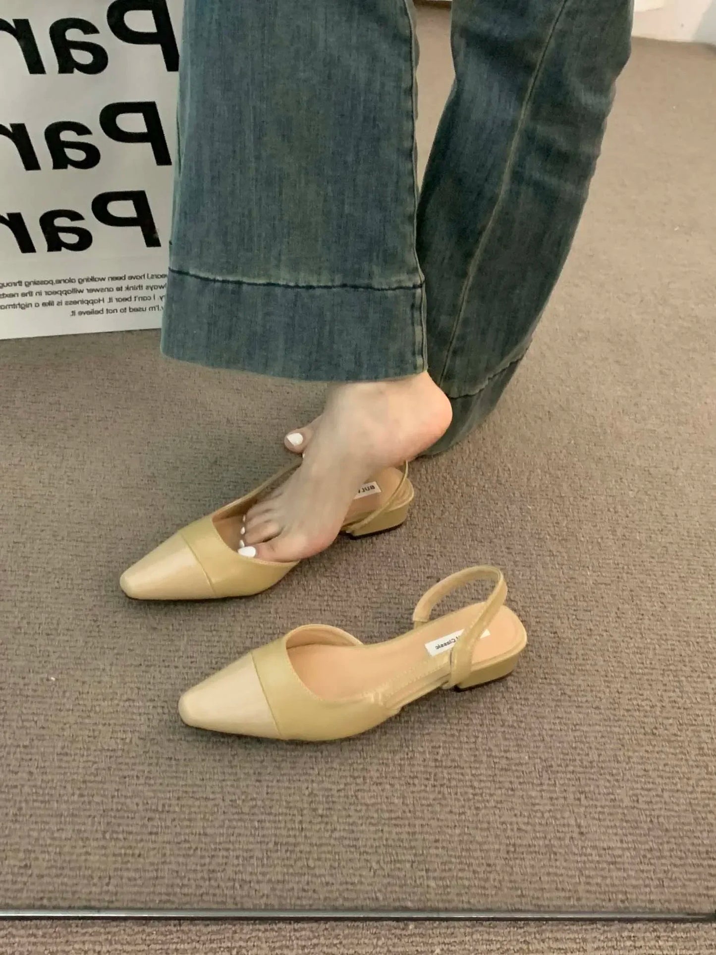 luxury designer fashion PU leather design ladies summer new style pointed toe low heel women sandals non-slip flat shoes