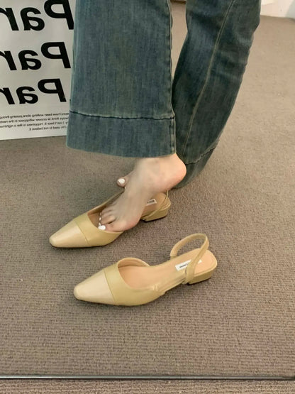 luxury designer fashion PU leather design ladies summer new style pointed toe low heel women sandals non-slip flat shoes