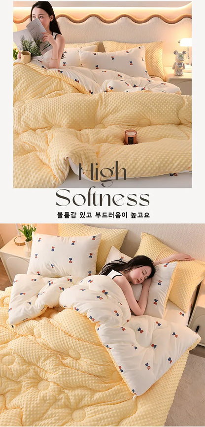 Microfiber is thickened by 3D beanie velvet to protect the warm winter blanket by single double fall and winter