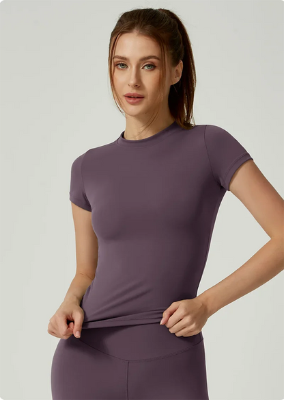 Women Solid Color Dry Fit Short Sleeve Crew Neck Athletic T-Shirt Fashion Casual Tee Suitable For Daily Running Workout Gym Top